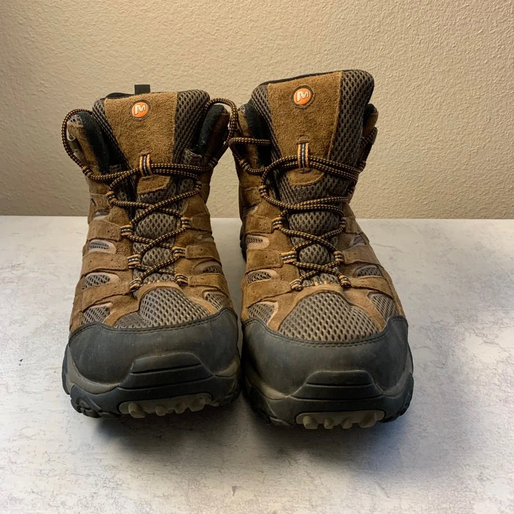 Merrell Moab 2 Mid Hiking Boots‎ Mens 14 Brown Suede Vibram J06057M Earth EUC
